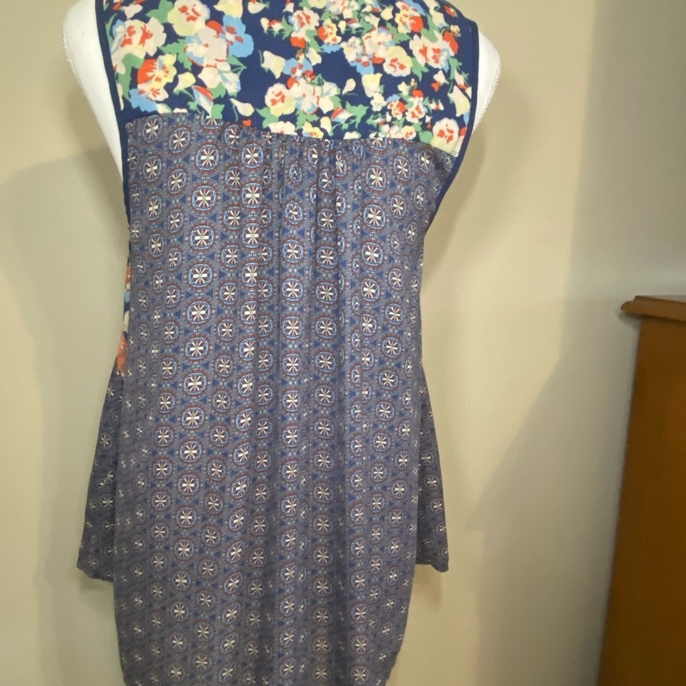 Floral Flowy Romantic Patchwork Sleeveless Day to Night Navy Orange Medium - Picture 3 of 9